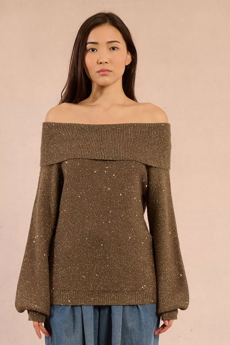BRONZE GOLD SEQUIN COWL SWEATER