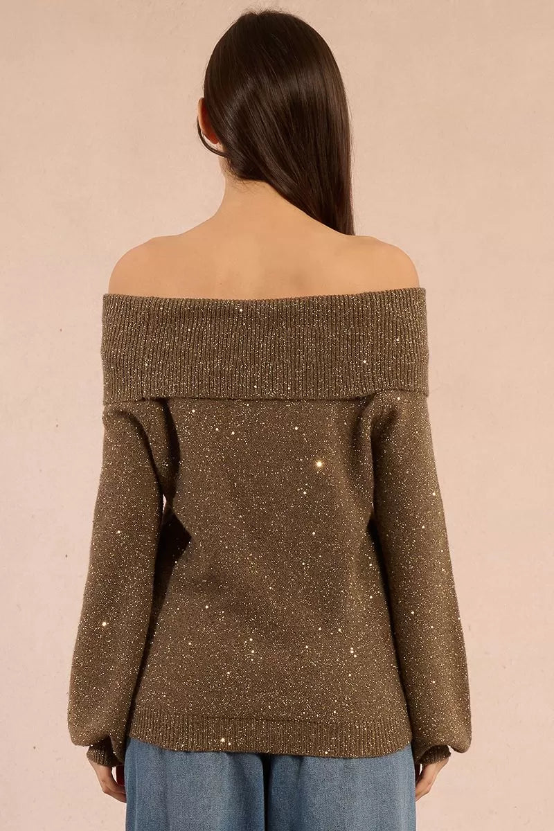 BRONZE GOLD SEQUIN COWL SWEATER