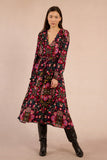 IRINA MOCK WRAP FLORAL BLACK DRESS