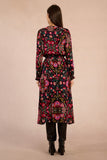 IRINA MOCK WRAP FLORAL BLACK DRESS