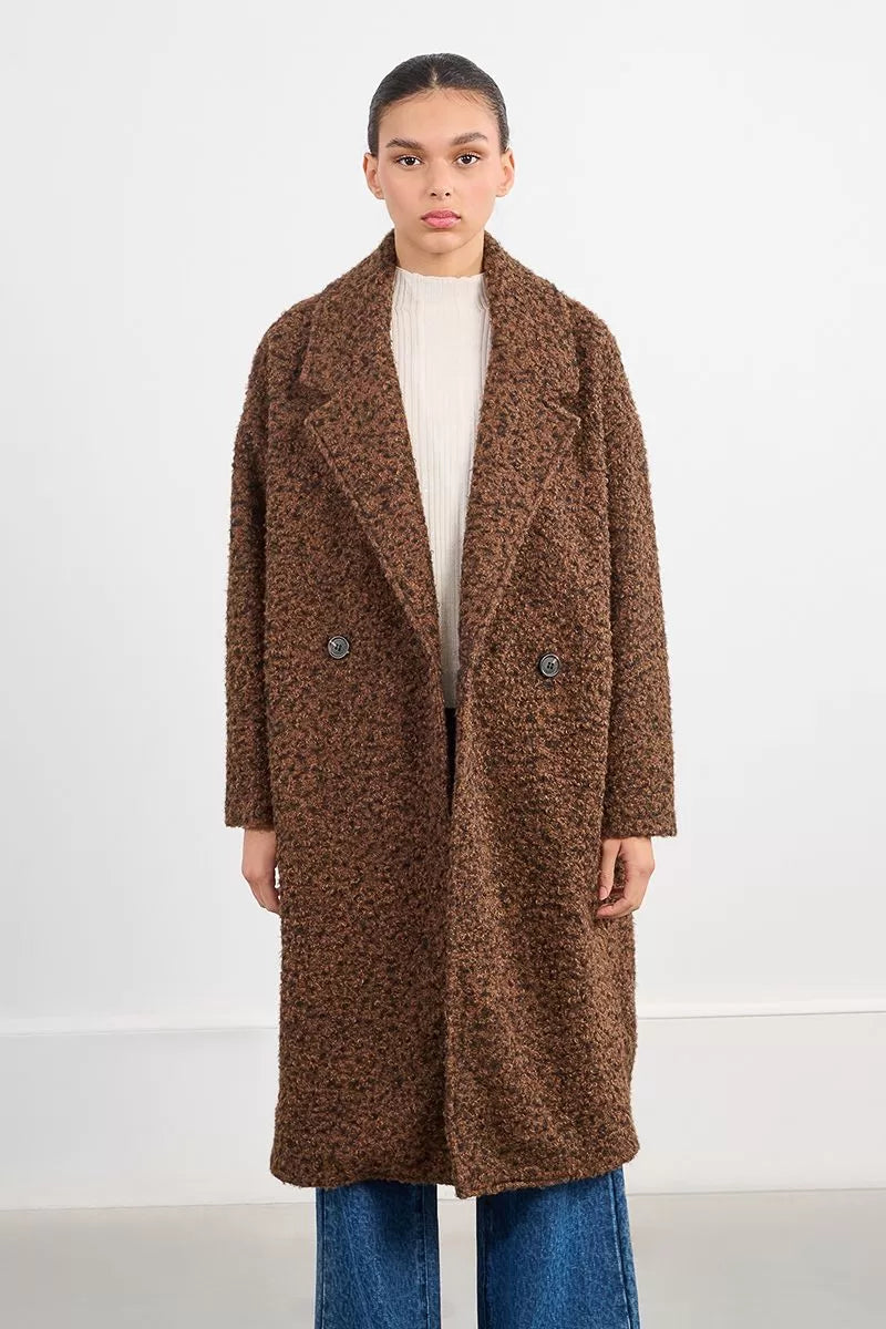 DROP SHOULDER SOFT BROWN BLK MIX COAT