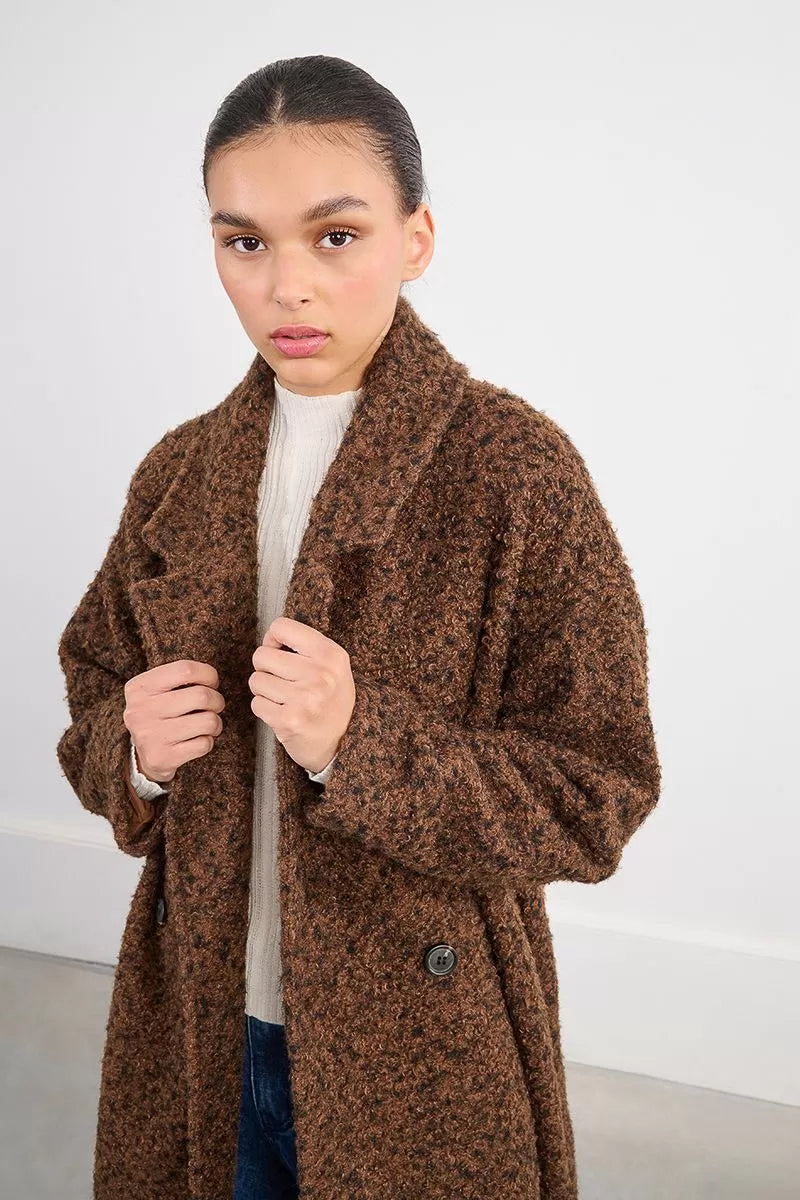 DROP SHOULDER SOFT BROWN BLK MIX COAT
