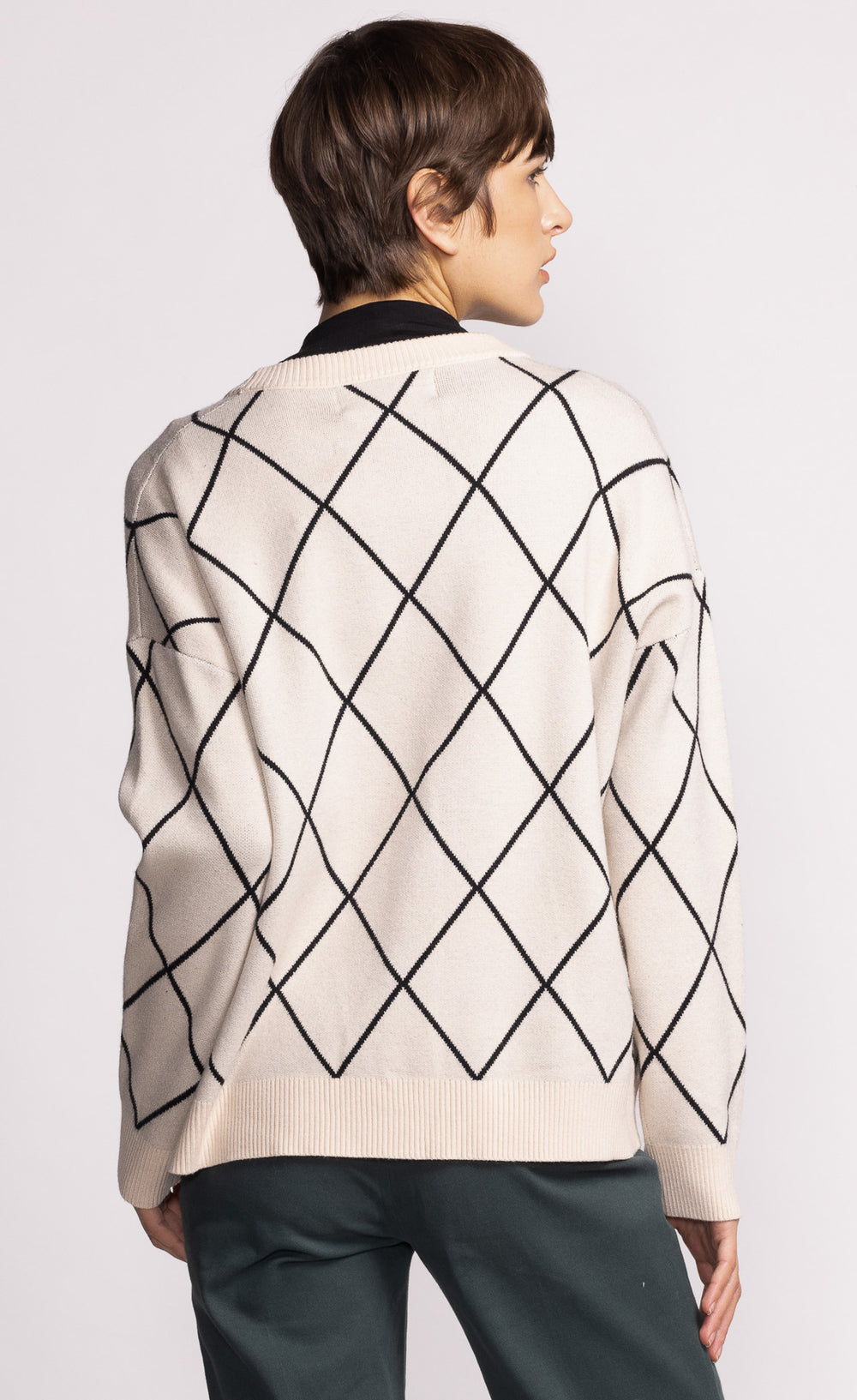 MARLYN ARGYLE MILK CARDIGAN