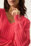 DEEP CORAL WAVEY CROCHET VNECK
