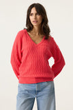 DEEP CORAL WAVEY CROCHET VNECK
