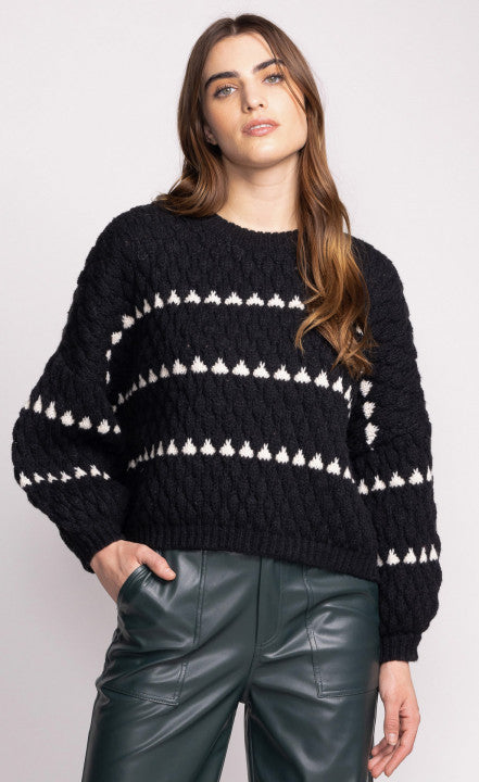 QUINN BLACK WHITE PRINT CABLE SWEATER