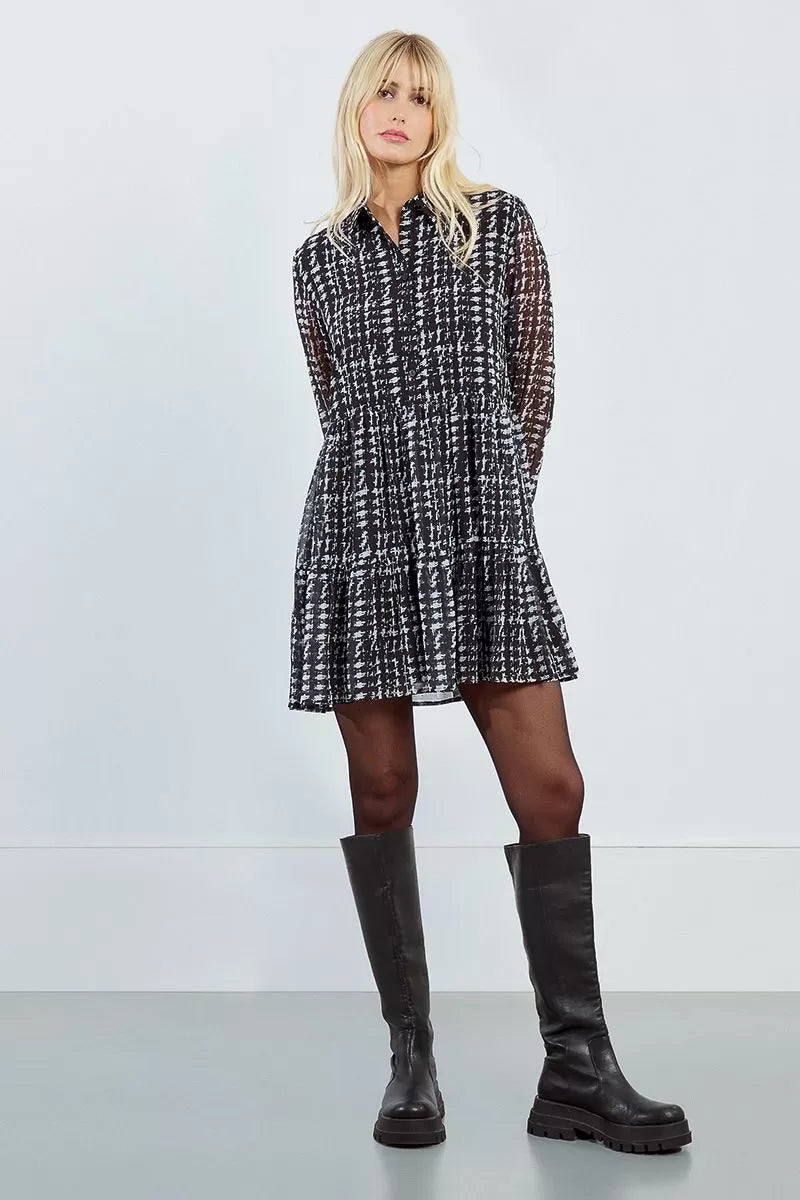 BLALON DRESS BLK WHITE DESIGN SHIRT DRES