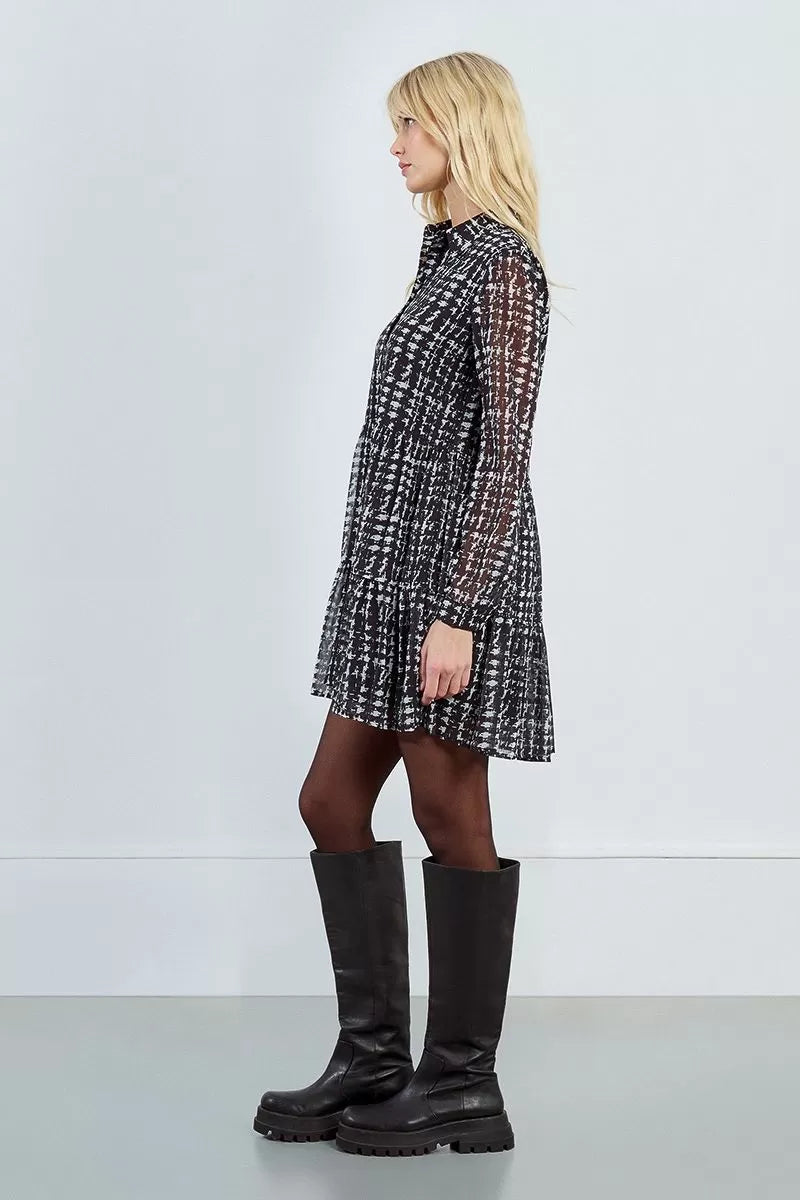 BLALON DRESS BLK WHITE DESIGN SHIRT DRES