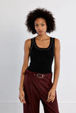 GUNMETAL STUD SCALLOP BLACK TANK