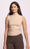 ROSSLIE BEIGE KNIT BUDDED S/LESS