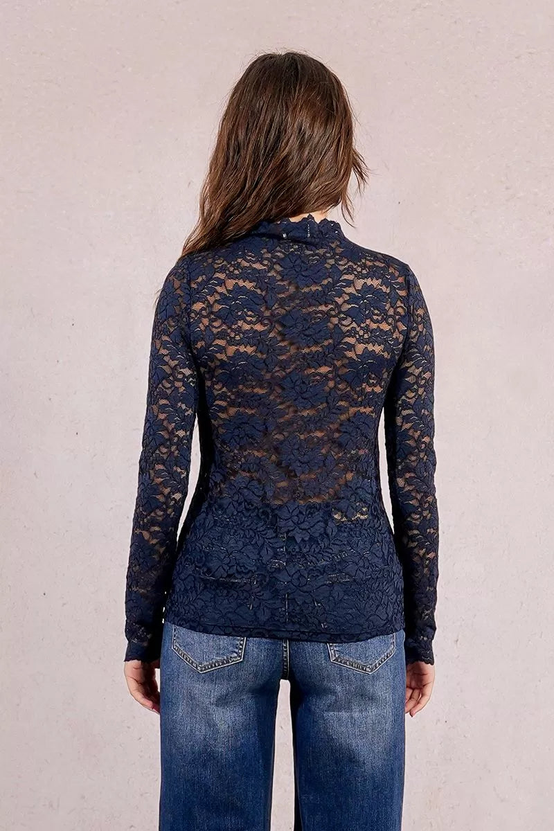 LACE NAVY L/S TOP