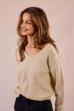 ZALE CREME GOLD SEQUIN VNECK SWEATER
