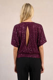 JOANNES RASPBERRY SEQUIN SLIT BACK TOP