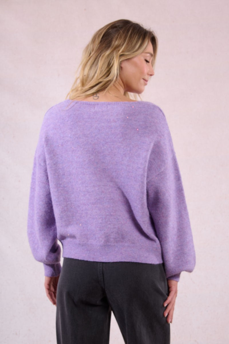 MAUVE PINK SPARKLE VNECK SW