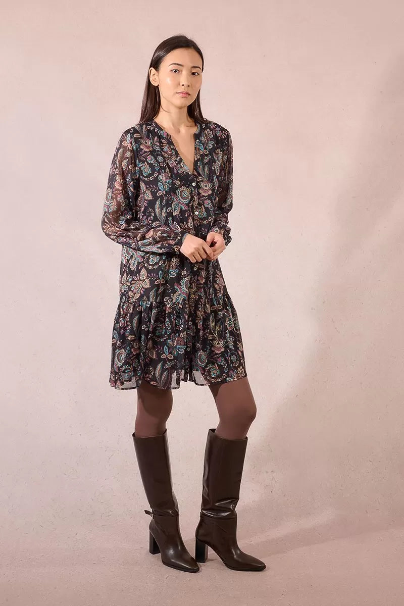 AMALIA PAISLEY L/S MINI DRESS