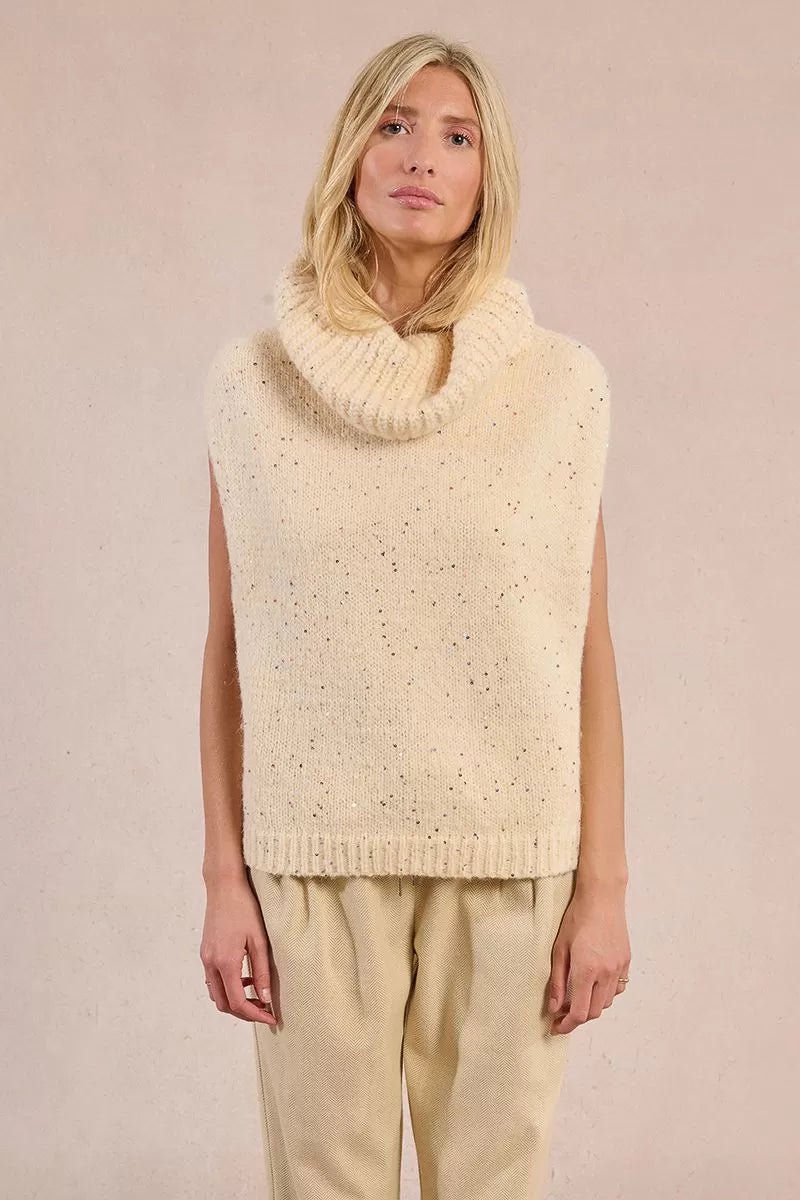 PEACH IVORY SLESS COWL W/SEQUINS