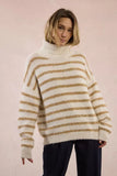 ECRU GOLD STRIPE TNECK SWEATER
