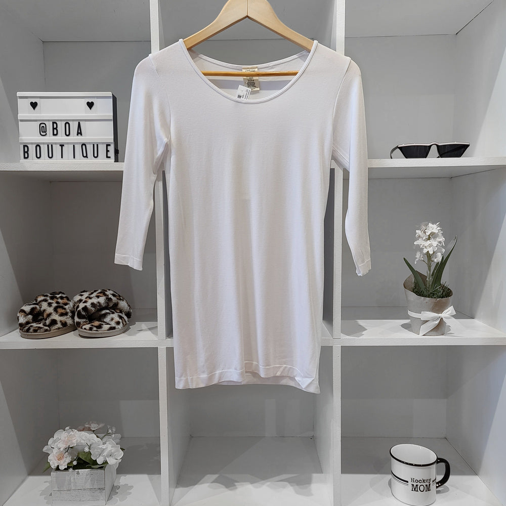 BAMBOO WHITE 3/4 SLV TOP - LOUNGEWEAR