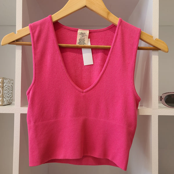 BAMBOO FUCHSIA DEEP V RIB TOP