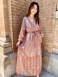 TAN LUREX FLORAL MAXI L/S