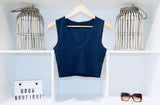 DEEP V NAVY BAMBOO RIB TANK