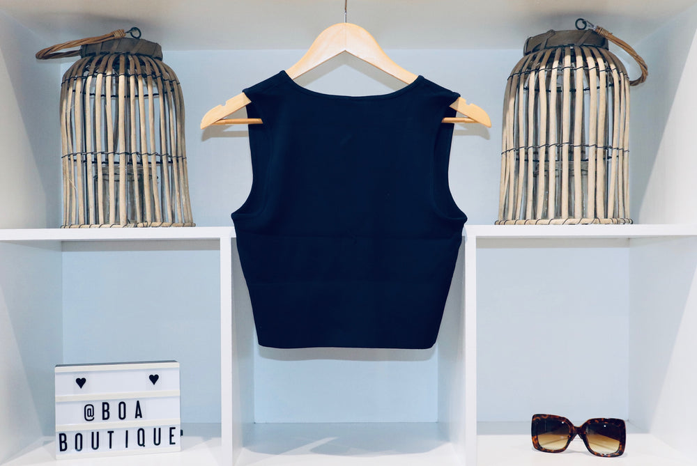 DEEP V NAVY BAMBOO RIB TANK