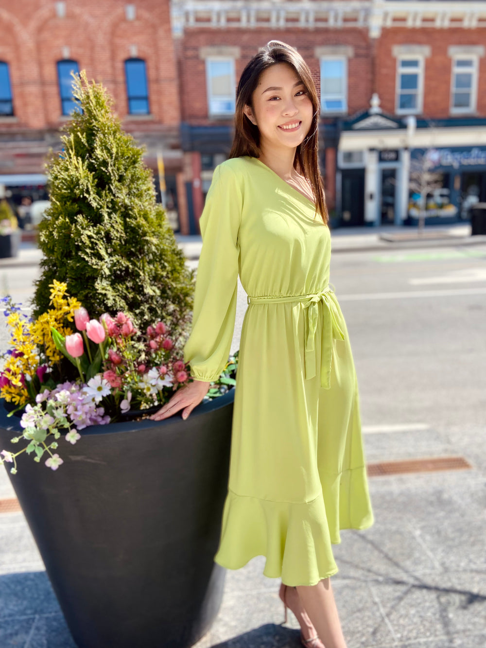 CHARTREUSE ONE SHOULDER TYCHE DRESS