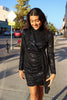 MOCK NECK SEQUIN BLACK MINI DRESS L/S