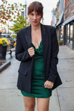 GREEN VELVET STRIPE COWL DRESS