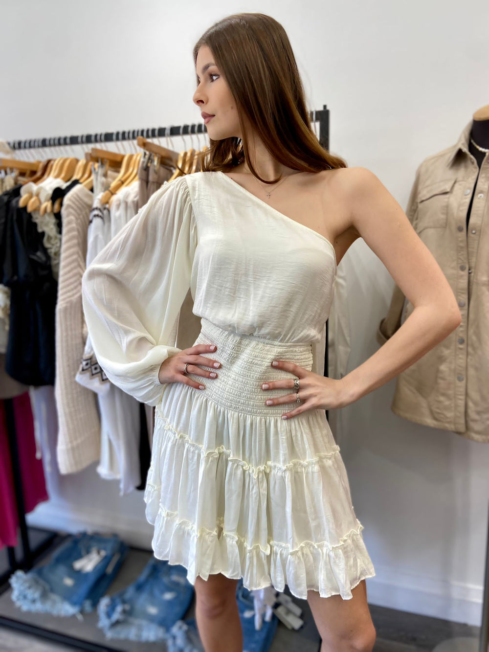 MIA OFF WHITE ONE SHOULDER DR