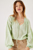 SAGE FLOCKED PEASANT TOP