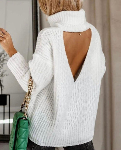 CASTLES WHITE RIB TNECK CUT OUT SWEATER